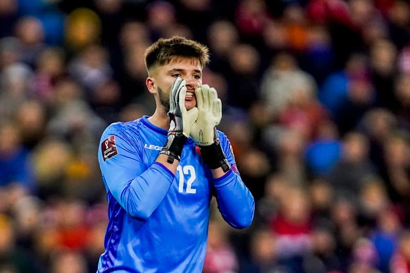 epa11411763 (FILE) - Montenegro's goalkeeper Matija Sarkic yells during the FIFA World Cup 2022 qualifiers match between Norway and Montenegro, in Oslo, Norway, 11 October 2021 (re-issued 15 June 2024). Montenegro goalkeeper Matija Sarkic passed away at the age of 26, his club Millwall annnounced in a statement on 15 June 2024.  EPA/Hakon Mosvold Larsen NORWAY OUT *** Local Caption *** 57227456