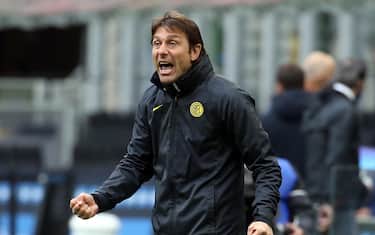 Inter MilanÃ??s coach Antonio Conte reacts during the Italian serie A soccer match between FC Inter and Cagliari at Giuseppe Meazza stadium in Milan, 11 April 2021.
ANSA / MATTEO BAZZI