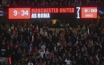 MANCHESTER, UNITED KINGDOM - APRIL 10: General view of the scoreboard during the UEFA Champions League Quarter Final, second leg match between Manchester United and AS Roma at Old Trafford on April 10, 2007 in Manchester, England. (Photo by Laurence Griffiths/Getty Images)