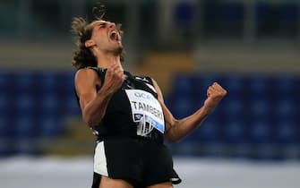 Gianmarco Tamberi (ITA) reacts after a jump during the high jump competition at the IAAF Pietro Mennea Golden Gala Diamond League Meeting at Stadio Olimpico on September 17th, 2020 in Rome, Italy. 