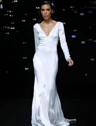 BARCELONA, SPAIN – APRIL 26: Ines Raus walks the runway at Pronovias fashion show during the Valmont Barcelona Bridal Fashion Week at Fira  Barcelona Montjuic on April 26th, 2019 in Barcelona, Spain.  (Photo by Estrop/Getty Images)