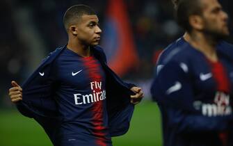 Paris Saint-Germain's French forward Kylian MBappe during the French L1 football match between Paris Saint-Germain (PSG) and Montpellier (MHSC) at the Parc des Princes stadium in Paris on February 20, 2019. (Photo by Mehdi Taamallah/NurPhoto via Getty Images)