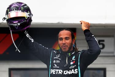 BUDAPEST, HUNGARY - JULY 19: Race winner Lewis Hamilton of Great Britain and Mercedes GP celebrates in parc ferme after the Formula One Grand Prix of Hungary at Hungaroring on July 19, 2020 in Budapest, Hungary. (Photo by Leonhard Foeger/Pool via Getty Images)