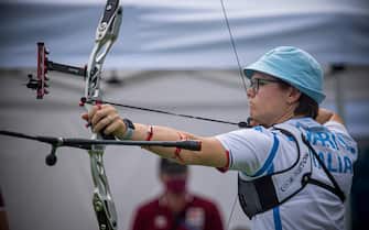 PARIS, FRANCE - JUNE 19: In this handout image provided by the World Archery Federation, Lucilla
Boari of Italy during the recurve women's team final at the final qualifier for the Tokyo 2020 Olympic Games in Paris, France.  (Photo by Dean Alberga/Handout/World Archery Federation via Getty Images ) ***local caption*** Lucilla Boari 