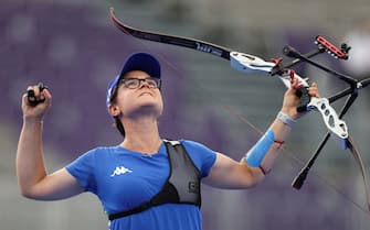 TOKYO, JAPAN - JULY 30: Lucilla Boari of Team Italy celebrates after winning the bronze medal in the archery Women's Individual competition on day seven of the Tokyo 2020 Olympic Games at Yumenoshima Park Archery Field on July 30, 2021 in Tokyo, Japan. (Photo by Justin Setterfield/Getty Images)