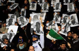 TURIN, ITALY - DECEMBER 05:  Supporters of FC Internazionale Milano hold up posters of Mario Balotelli in response to racist abuse that the player received during last season's fixture during the Serie A match between Juventus and Inter Milan at Stadio Olimpico on December 5, 2009 in Turin, Italy.  (Photo by Claudio Villa/Getty Images)
