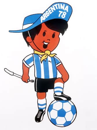 The 1978 FIFA World Cup mascot is called "Gauchito". The world cup is taking place in Argentina. The little gaucho is wearing a shepherd's hat, a yellow scarf and is carrying a leather whip (undated archive photograph from 1978) (Photo by /picture alliance via Getty Images)