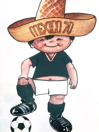 "Juanito" is the name of the 1970 World Cup mascot in Mexico. The small soccer player wears a large Sombrero. (undated file photo from 1970) (Photo by /picture alliance via Getty Images)