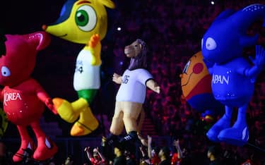 AL KHOR, QATAR - NOVEMBER 20: The mascots of ther former World Cups are seen prior to the opening ceremony, here Goleo, the Mascot of the World Cup 2006 in Germany prior to the FIFA World Cup Qatar 2022 Group A match between Qatar and Ecuador at Al Bayt Stadium on November 20, 2022 in Al Khor, Qatar. (Photo by Marvin Ibo Guengoer - GES Sportfoto/Getty Images)