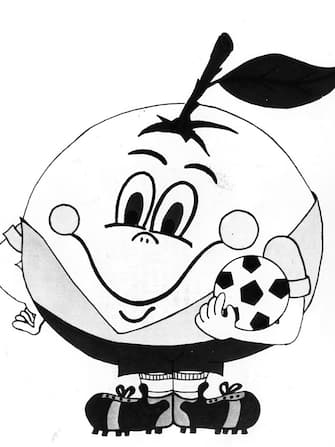 4th June 1979:  A drawing of 'Naranjito', the mascot chosen for the 1982 Football World Cup games being held in Spain, dressed in the uniform of the Spanish team and with a football under its arm.  (Photo by Central Press/Getty Images)