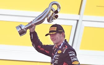 Dutch driver Max Verstappen of Red Bull Racing celebrates winning the Italian Formula One Grand Prix at the Autodromo Nazionale in Monza, Italy, 3 september 2023. ANSA/DANIEL DAL ZENNARO