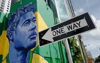 MIAMI, FL - JULY 31:  A 10,000 square foot mural of Neymar of Brazil on the corner of SW Eighth Street and SW First Avenue in Miami ahead of the International Champions Cup 2018 fixture between Manchester United v Real Madrid at Hard Rock Stadium on July 31, 2018 in Miami, Florida. (Photo by Matthew Ashton - AMA/Getty Images)
