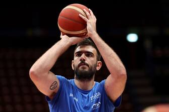 1420198148 MILAN, ITALY - SEPTEMBER 02: Amedeo Vittorio Tessitori #16 of Italy prior to the FIBA EuroBasket 2022 group C match between Italy and Estonia at Mediolanum Forum on September 02, 2022 in Milan, Italy. (Photo by Giuseppe Cottini/Getty Images)