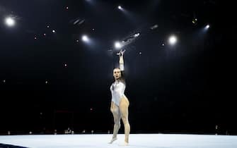 SWITZERLAND EUROPEAN ARTISTIC GYMNASTICS CHAMPIONSHIPS 2021 epa09158364 Italy's Vanessa Ferrari performs the floor exercise during the women's apparatus finals of the 2021 European Artistic Gymnastics Championships in Basel, Switzerland, 25 April 2021. EPA/ALEXANDRA WEY