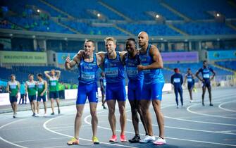 imago images 1002446743 2021.05.01 Chorzow Lekkoatletyka Mistrzostwa swiata sztafet 2021 N/z Eseosa Fostine DESALU Lamont Marcell JACOBS Davide MANENTI Filippo TORTU Foto Rafal Rusek / PressFocus/NEWSPIX.PL 2021.05.01 Chorzow Athletics World Athletics Relays Silesia 2021 Mistrzostwa swiata sztafet 2021 Eseosa Fostine DESALU Lamont Marcell JACOBS Davide MANENTI Filippo TORTU Credit: Rafal Rusek / PressFocus / NEWSPIX.PL --- Newspix.pl PUBLICATIONxNOTxINxPOL 20210501PF_RR277