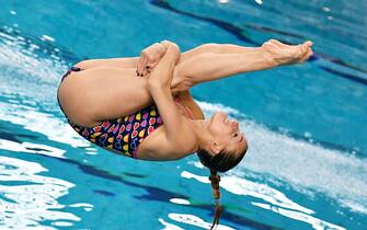 Tuffatrice Italian diver Tania Cagnotto competes during the women's 1m Platoform final at the 2017 Absolute Italian Diving Championship at Piscina Monumentale indoor pool in Turin, Italy, 13 May 2017. Tania Cagnotto participated in her latest career competition.
ANSA/ALESSANDRO DI MARCO