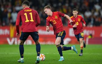 Dani Olmo of Spain during the friendly match between Spain and Albania played at RCDE Stadium on March 26, 2022 in Barcelona, Spain. (Photo by PRESSINPHOTO)