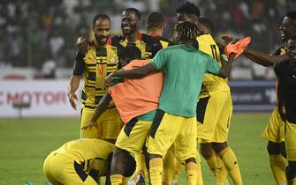 Ghana players celebrate their victory during the World Cup 2022 qualifying football match between Nigeria and Ghana at the National Stadium in Abuja on March 29, 2022. (Photo by PIUS UTOMI EKPEI / AFP) (Photo by PIUS UTOMI EKPEI/AFP via Getty Images)