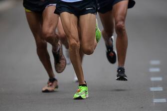 Athletes compete in the men's Marathon during the Pan-American Games Lima 2019 in Lima on July 27, 2019. - The Pan-American Games run until August 11. (Photo by PEDRO PARDO / AFP)        (Photo credit should read PEDRO PARDO/AFP via Getty Images)