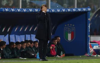PALERMO, ITALY - MARCH 24: Roberto Mancini Head coach of Italy reacts during the 2022 FIFA World Cup Qualifier knockout round play-off match between Italy and North Macedonia at Stadio Renzo Barbera on March 24, 2022 in Palermo, Italy. (Photo by Jonathan Moscrop/Getty Images)