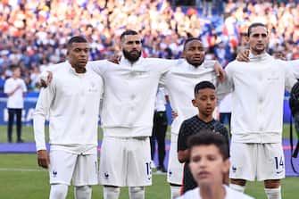 10 Kylian MBAPPE (fra) - 19 Karim BENZEMA (fra) - 12 Christopher NKUNKU (fra) - 14 Adrien RABIOT (fra) during the UEFA Nations League, group 1 match between France and Croatia at Stade de France on June 13, 2022 in Paris, France. (Photo by Philippe Lecoeur/FEP/Icon Sport) - Photo by Icon sport/Sipa USA