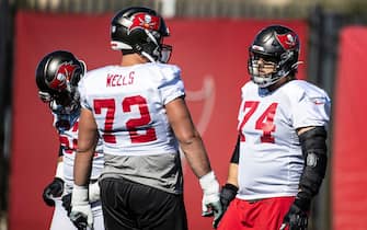 Tampa Bay Buccaneers guard Ali Marpet during NFL football practice, Wednesday, Feb. 3, 2021 in Tampa, Fla. The Buccaneers will face the Kansas City Chiefs in Super Bowl 55. (Kyle Zedaker/Tampa Bay Buccaneers via AP/Sipa USA) **Mandatory Credit-Editorial Use Only**