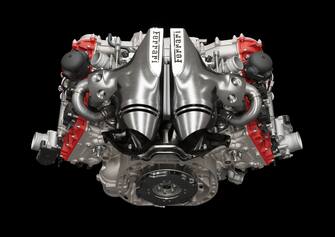 Il motore V6 della Ferrari 296GTB visto dall'alto
