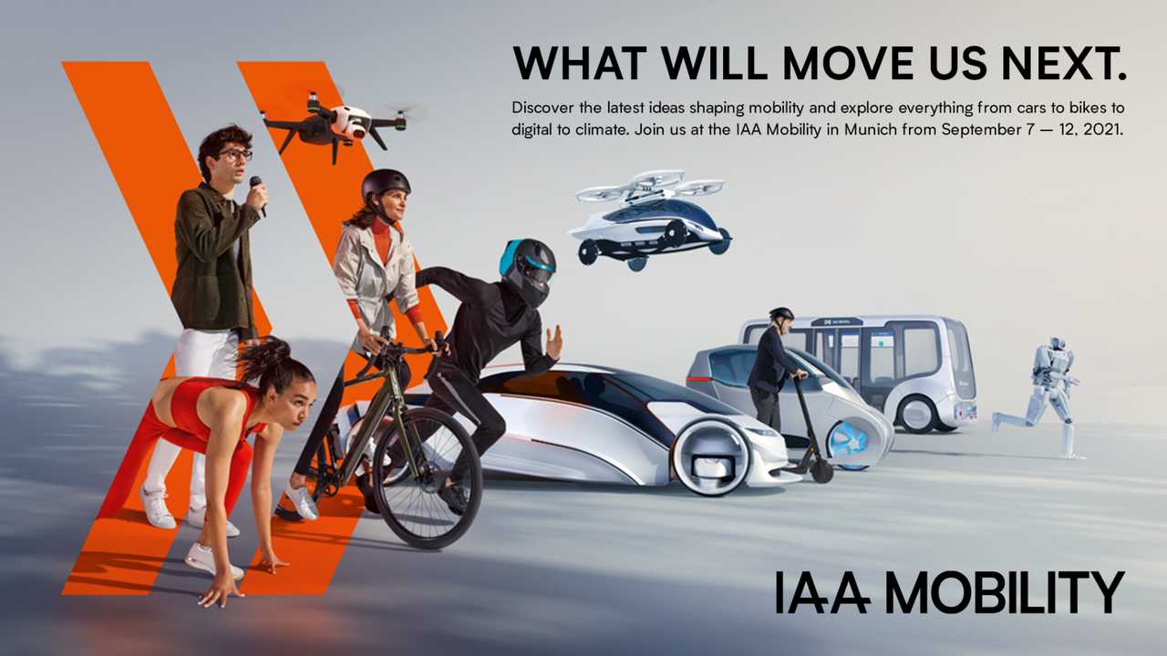La locandina dell' IAA Mobility 2021, il Salone dell'Auto di Monaco di Baviera La locandina del Salone dell'Auto di Monaco 2021