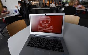 YEKATERINBURG, RUSSIA - JUNE 28, 2017: A computer hacked by a virus known as Petya. The Petya ransomware cyber attack hit computers of Russian and Ukrainian companies on June 27, 2017. Donat Sorokin/TASS
