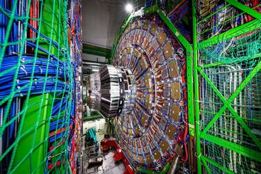 The Compact Muon Solenoid (CMS) detector assembly is pictured in a tunnel of the Large Hadron Collider (LHC) at the European Organisation for Nuclear Research (CERN), during maintenance works on February 6, 2020 in Cessy, France, near Geneva. - Six years after the historic discovery of the Higgs boson, the world's largest particle accelerator is taking a break to boost its power, hoping to find new particles that would explain, among other things, dark matter, one of the great enigmas of the Universe. (Photo by VALENTIN FLAURAUD / AFP) (Photo by VALENTIN FLAURAUD/AFP via Getty Images)
