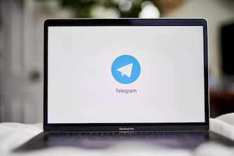 The Telegram logo on a laptop computer arranged in the Brooklyn Borough of New York, U.S., on Tuesday, Oct. 5, 2021. Signal and Telegram, two private messenger apps, saw downloads and user sign-ups soar during the extended downtime of Facebook Inc.s network of apps and services. Photographer: Gabby Jones/Bloomberg via Getty Images