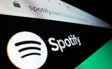 Close-up view of Spotify logo on its website