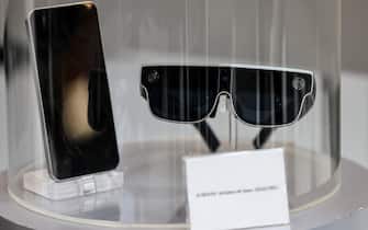 A prototype pair of wireless augmented reality (AR) glass discovery edition glasses at the Xiaomi Corp. stand on the opening day of the Mobile World Congress at the Fira de Barcelona venue in Barcelona, Spain, on Monday, Feb. 27, 2023. The annual flagship mobile industry and technology event runs from Feb. 27 to March 2. Photographer: Angel Garcia/Bloomberg via Getty Images