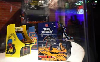 A trio of classic video games, Space Invaders, Pac-Man and Ms Pac-Man, in Micro Player design from My Arcade are displayed at the 2019 Electronic Entertainment Expo, also known as E3, in Los Angeles on June 11, 2019. - Gaming fans and developers gather, connecting thousands of the brightest, best and most innovative in the interactive entertainment industry and a chance for many to preview new games. (Photo by Frederic J. BROWN / AFP)        (Photo credit should read FREDERIC J. BROWN/AFP via Getty Images)