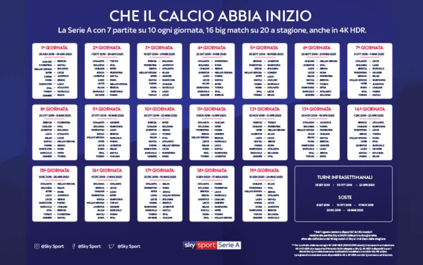 Calendario di Serie A completo tutte le giornate Sky Sport