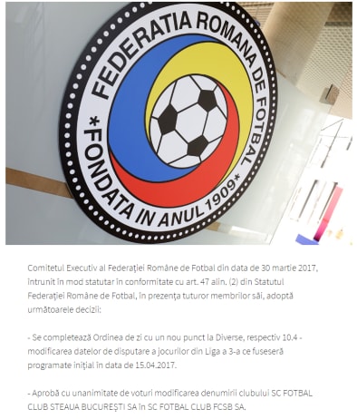 Comunicato Federcalcio rumena