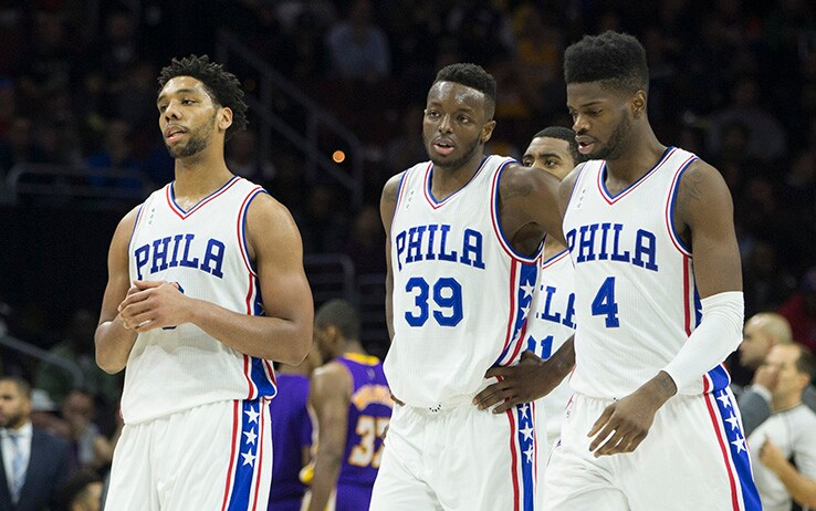 I 76ers la sera dell'1 dicembre 2015: non sapevano che da lì a pochi minuti sarebberi tornati a vincere dopo 28 sconfitte (Foto Getty)