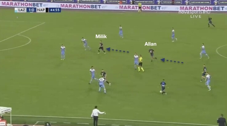 Un'azione del Napoli dalla gara d'andata lazio napoli