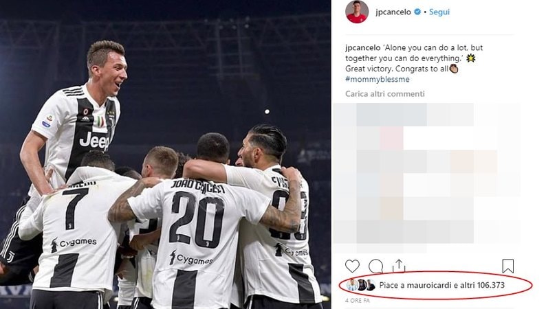 Instagram, il like di Icardi alla foto di Cancelo non passa inosservato Instagram, il like di Icardi alla foto di Cancelo non passa inosservato
