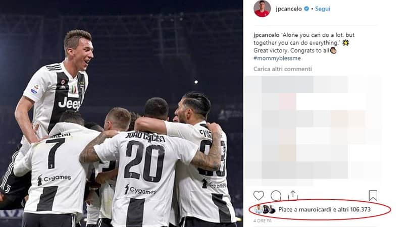 Instagram, il like di Icardi alla foto di Cancelo non passa inosservato