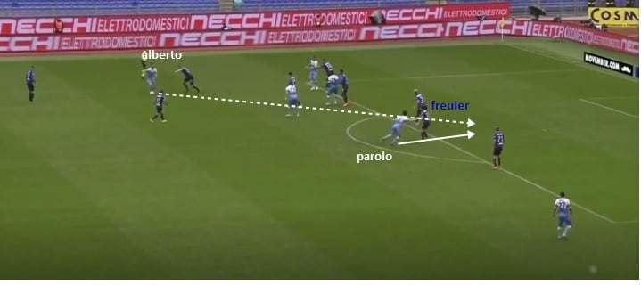 Luis Alberto cerca Parolo con un filtrante luis alberto, marco parolo, lazio atalanta