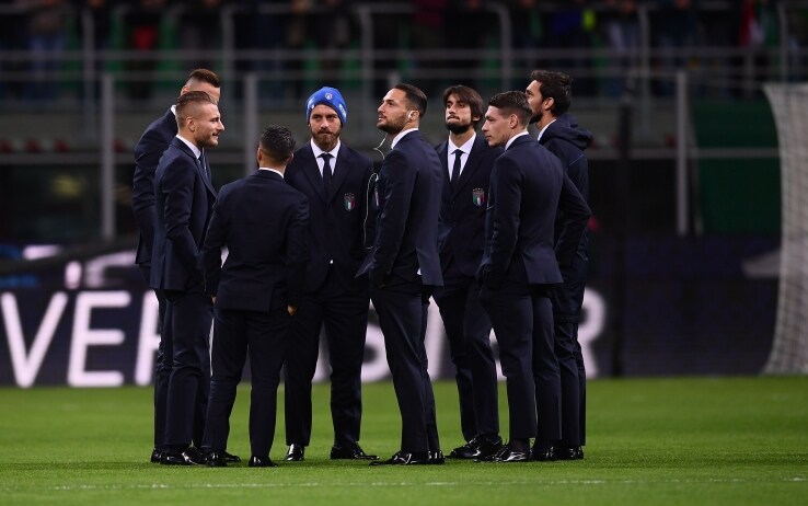 Italia in campo a San Siro nel prepartita (Getty) Italia in campo a San Siro nel prepartita (Getty)