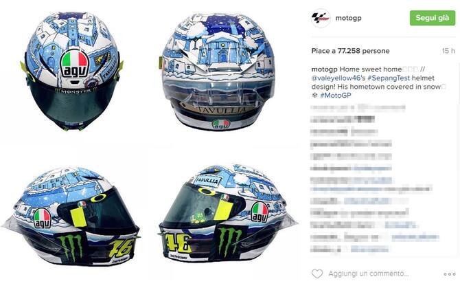 Rossi, a Sepang con Tavullia innevata sul casco