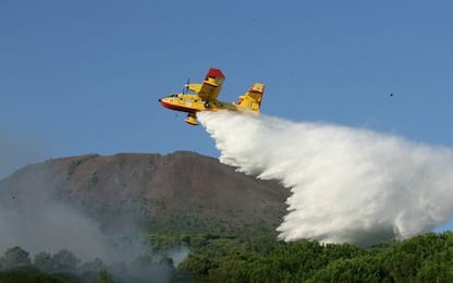 Incendio in un bosco nell'Alessandrino, Canadair in azione