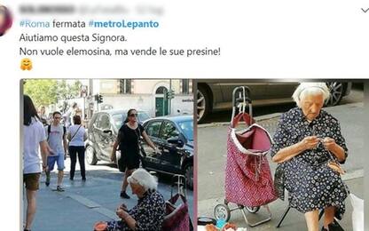 Anziana ricama a uncinetto fuori da metro a Roma: foto diventa virale