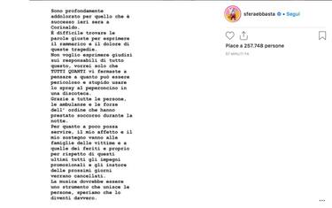 Tragedia Corinaldo, Sfera Ebbasta: Sono profondamente addolorato