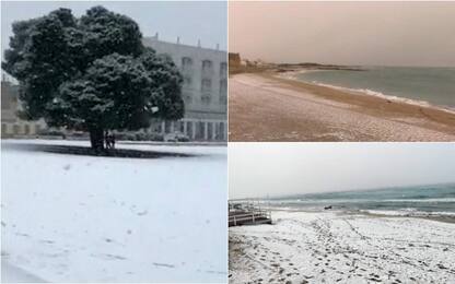 Maltempo, la neve imbianca anche le spiagge del Salento