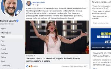 Sanremo, Salvini contro l'invocazione a Satana di Virginia Raffaele