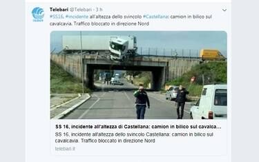 Incidente a Monopoli, camion resta sospeso sul ponte