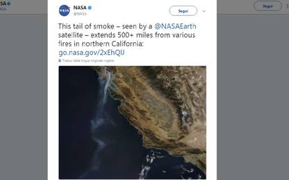 Incendi California, scia di fumo fotografata dal satellite della Nasa